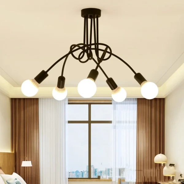 Retro Wrought Iron LED Ceiling Lamp E27 Black/White Chandelier for Home Decor