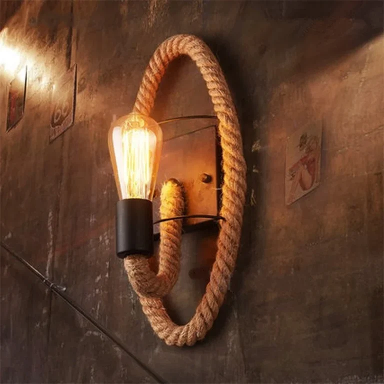 Hemp Rope Loft Wall Lamp, Vintage Industrial Iron Light, E27