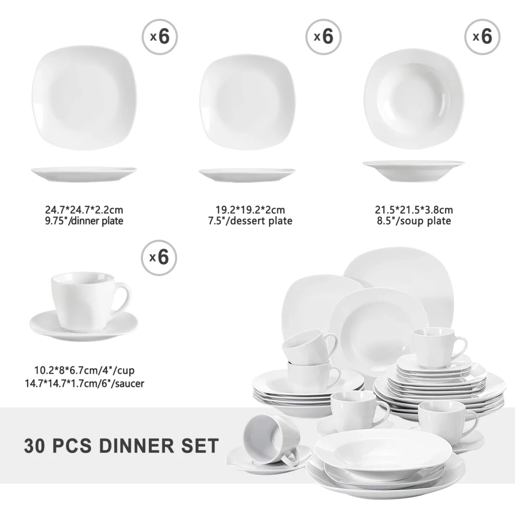 MALACASA Elisa 30-Piece Ceramic Dinner Set Service for 6 - Image 2