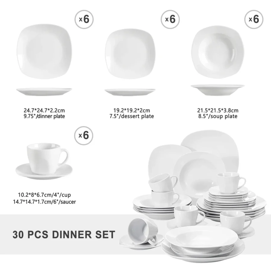 MALACASA Elisa 30-Piece Ceramic Dinner Set Service for 6 - Image 2