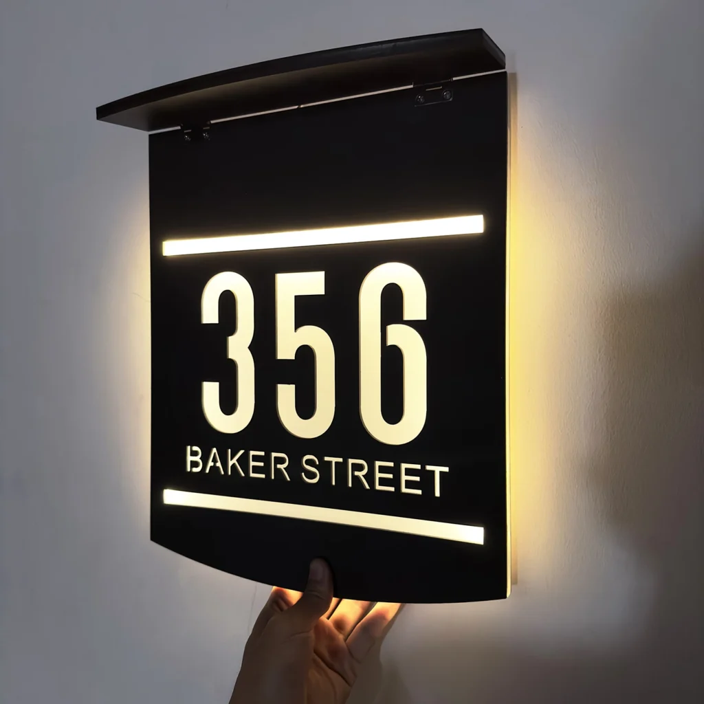 Personalized Solar House Number Sign LED Address Plaque Outdoor Acrylic - Image 4