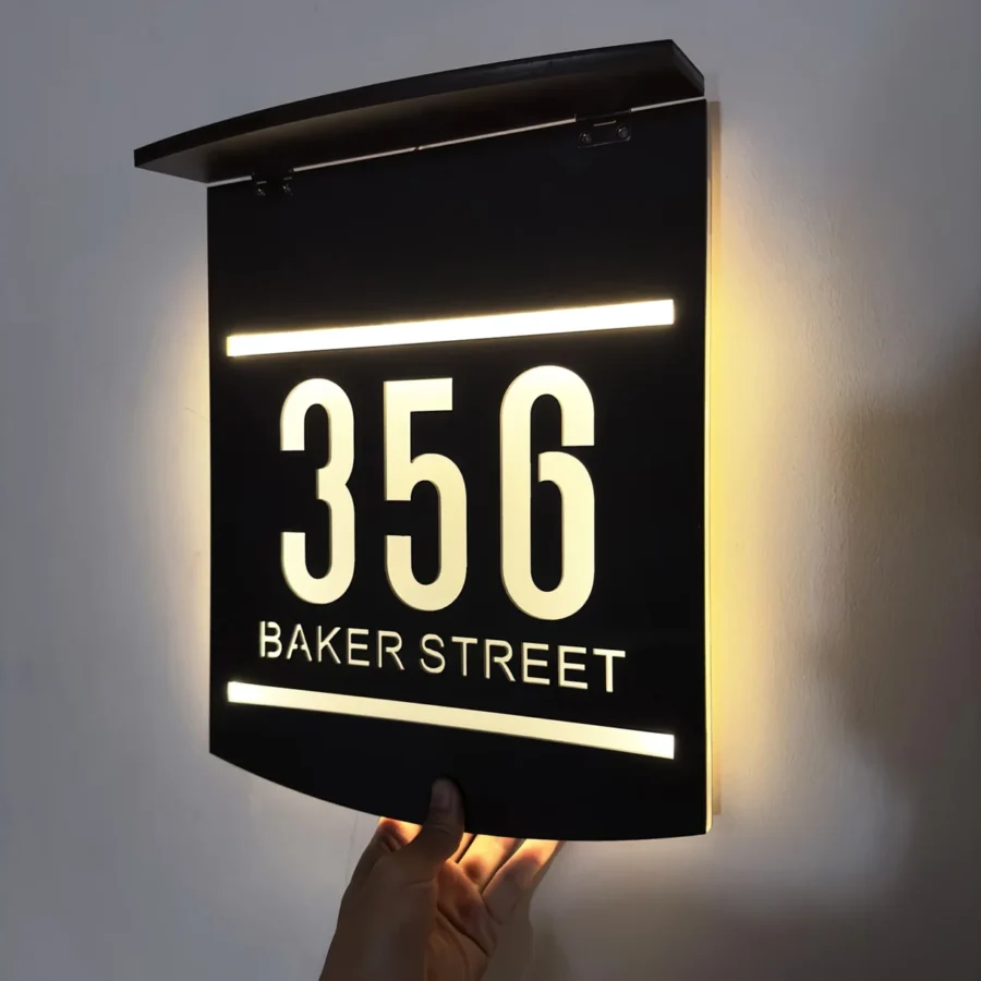 Personalized Solar House Number Sign LED Address Plaque Outdoor Acrylic - Image 4