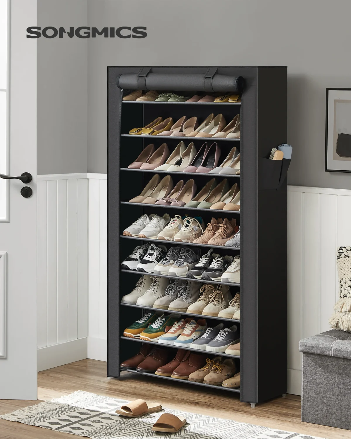 SONGMICS 9-Tier Shoe Rack with Cover – Holds 40–50 Pairs - Image 2