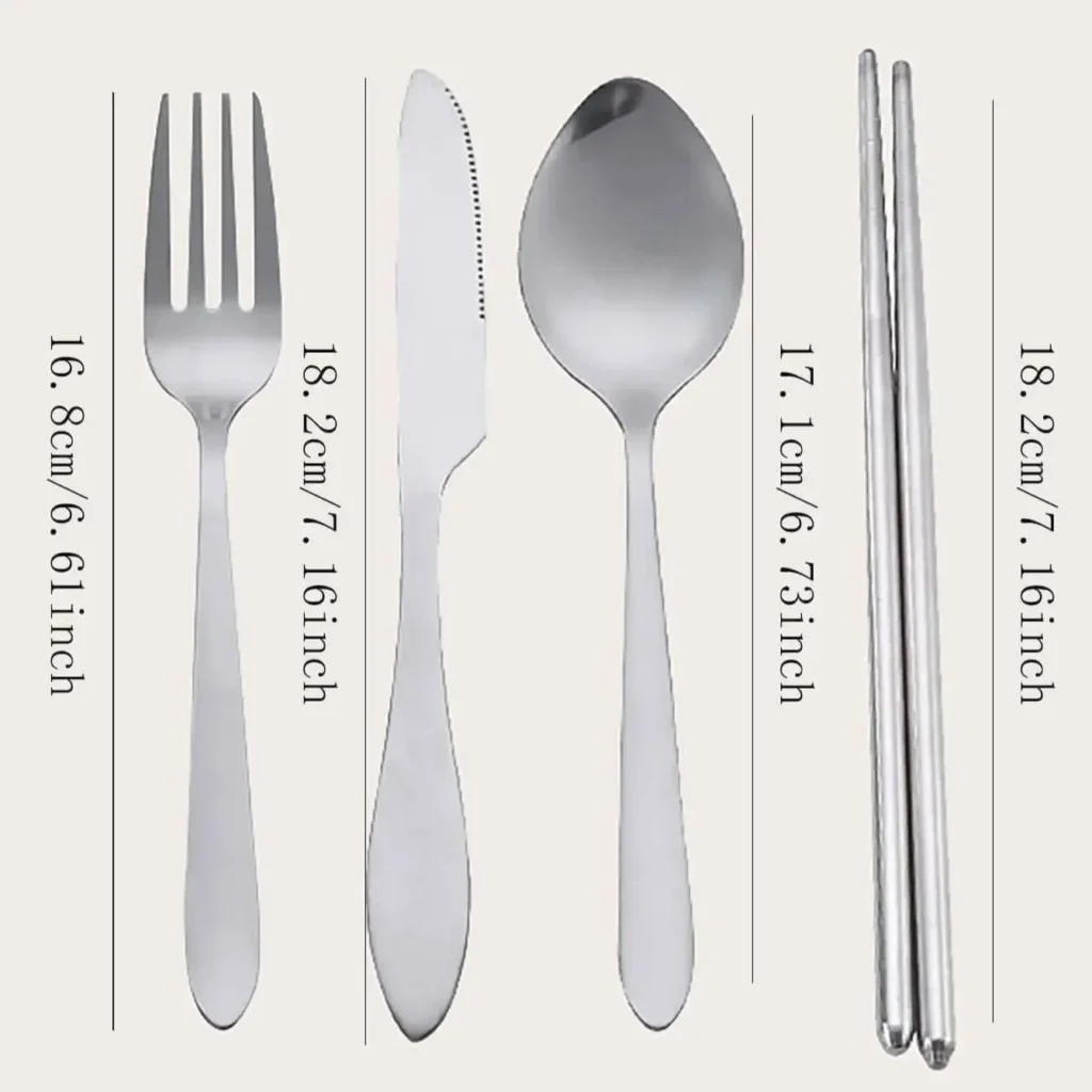4Pcs Stainless Steel Travel Cutlery Set with Case – Spoon, Fork, Chopsticks, Knife - Image 5
