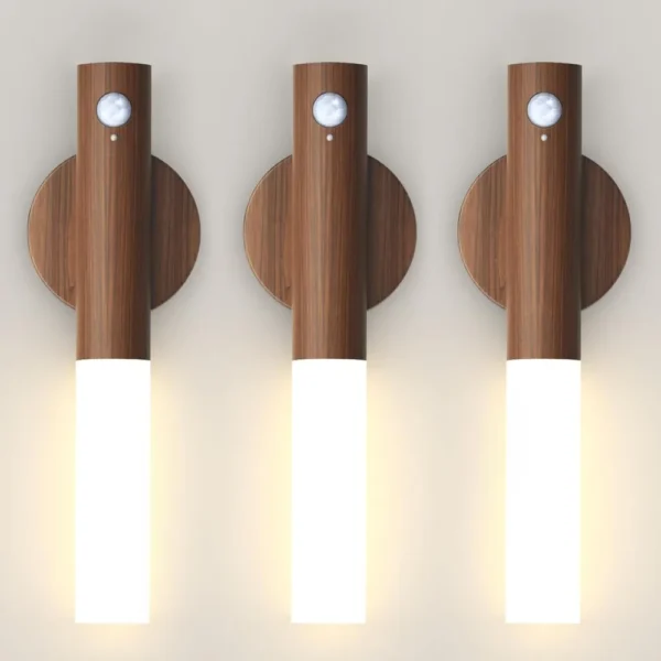 Motion Sensor Rechargeable Wall Light – Wooden LED Night Lamp