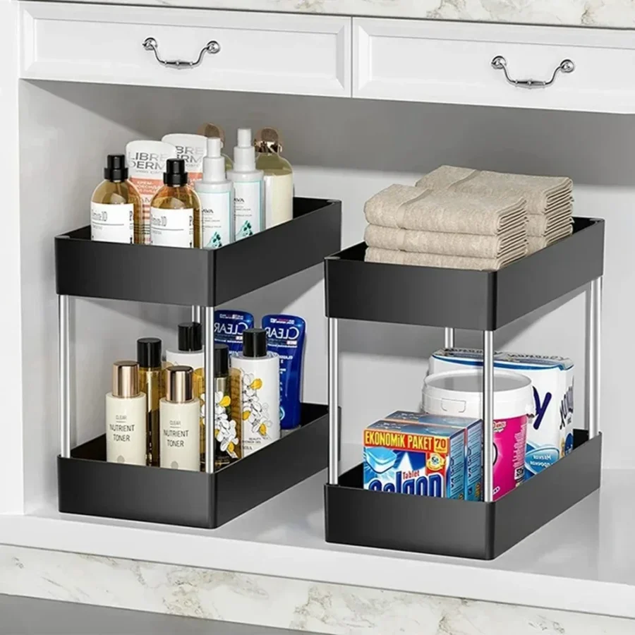 1/2 Pcs 2-Tier Under Sink Organizer – Multipurpose Bathroom & Kitchen Storage Rack - Image 3