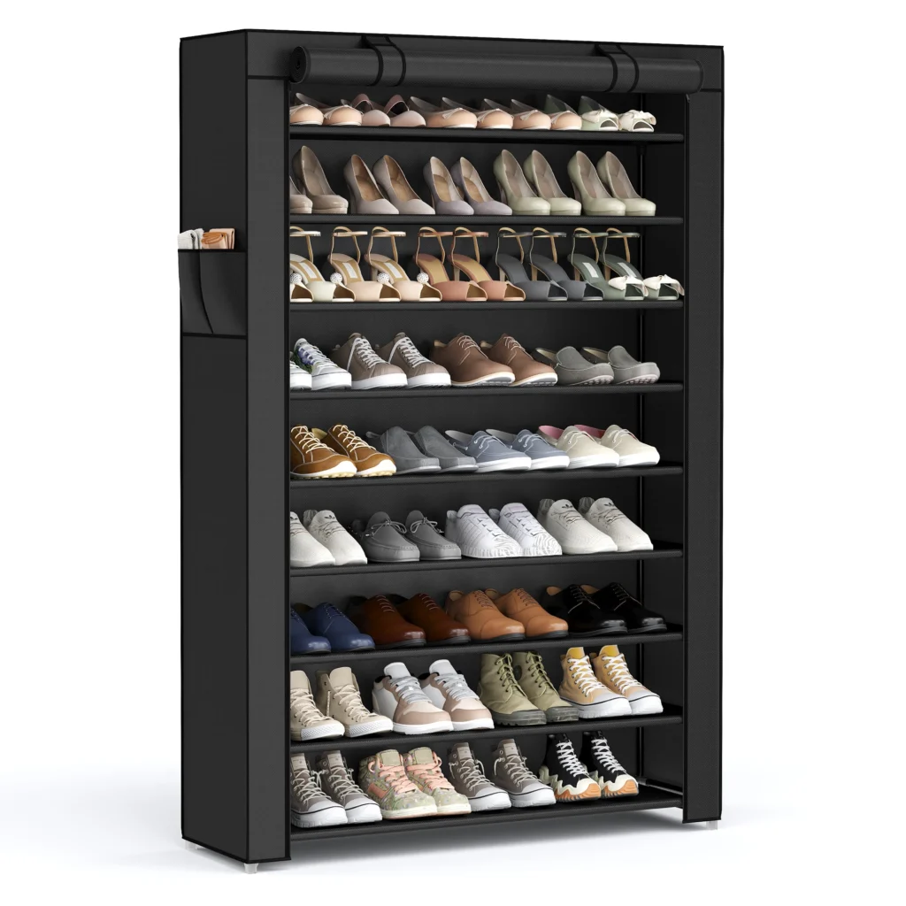 SONGMICS 9-Tier Shoe Rack with Cover – Holds 40–50 Pairs