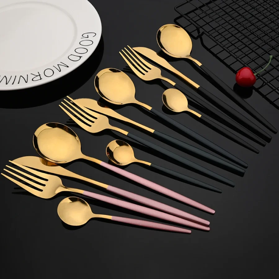 30pc Black Gold Cutlery Set - Knife/Fork/Spoon - Image 2