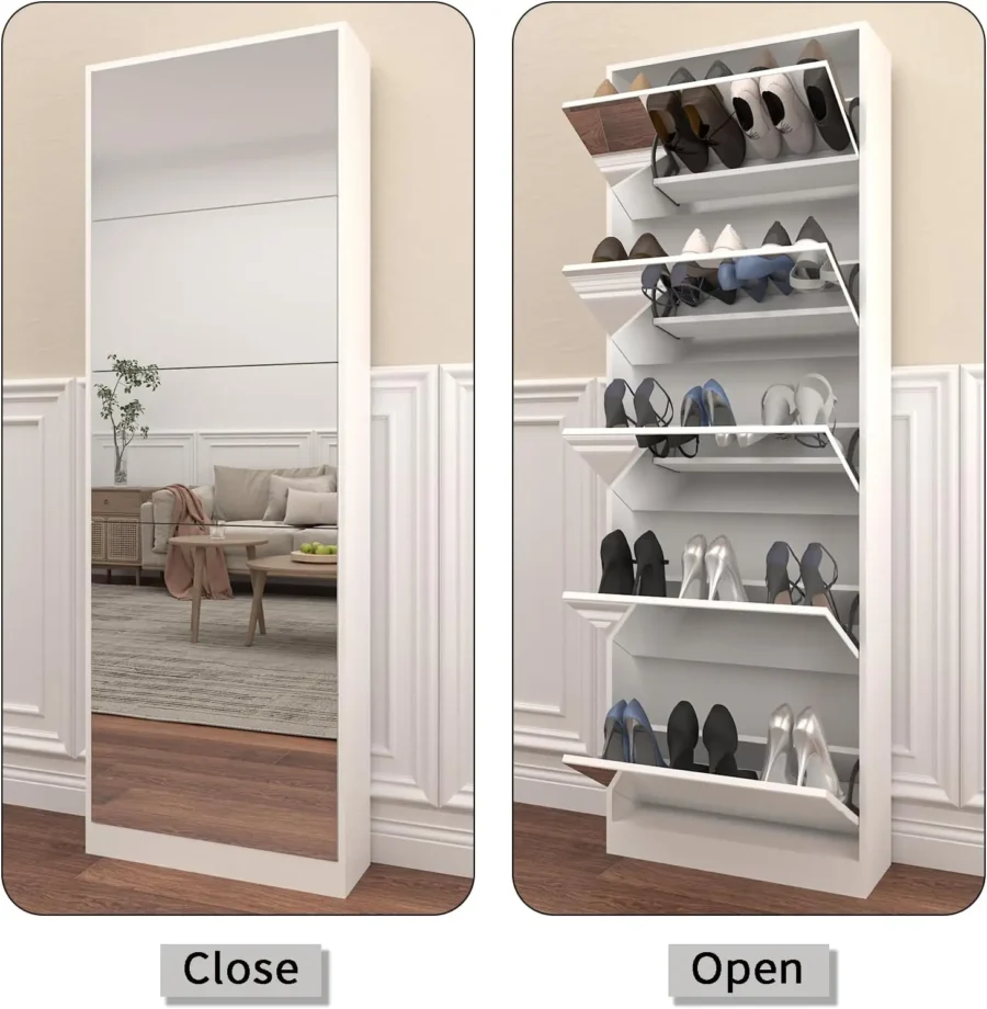 Shoe Cabinet with Mirror & 5 Flip Drawers – Freestanding Organizer - Image 3
