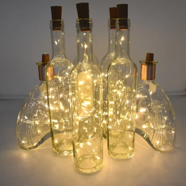15-Pack LED Wine Bottle Cork Lights – 6.5ft Battery-Operated String for DIY Decor