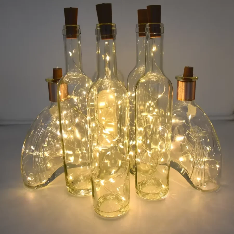 15-Pack LED Wine Bottle Cork Lights – 6.5ft Battery-Operated String for DIY Decor