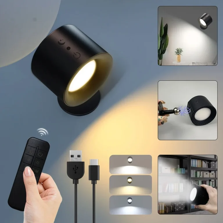 LED Touch Wall Lamp – 360° Rotatable, 3-Color Wireless Sconce for Bedroom