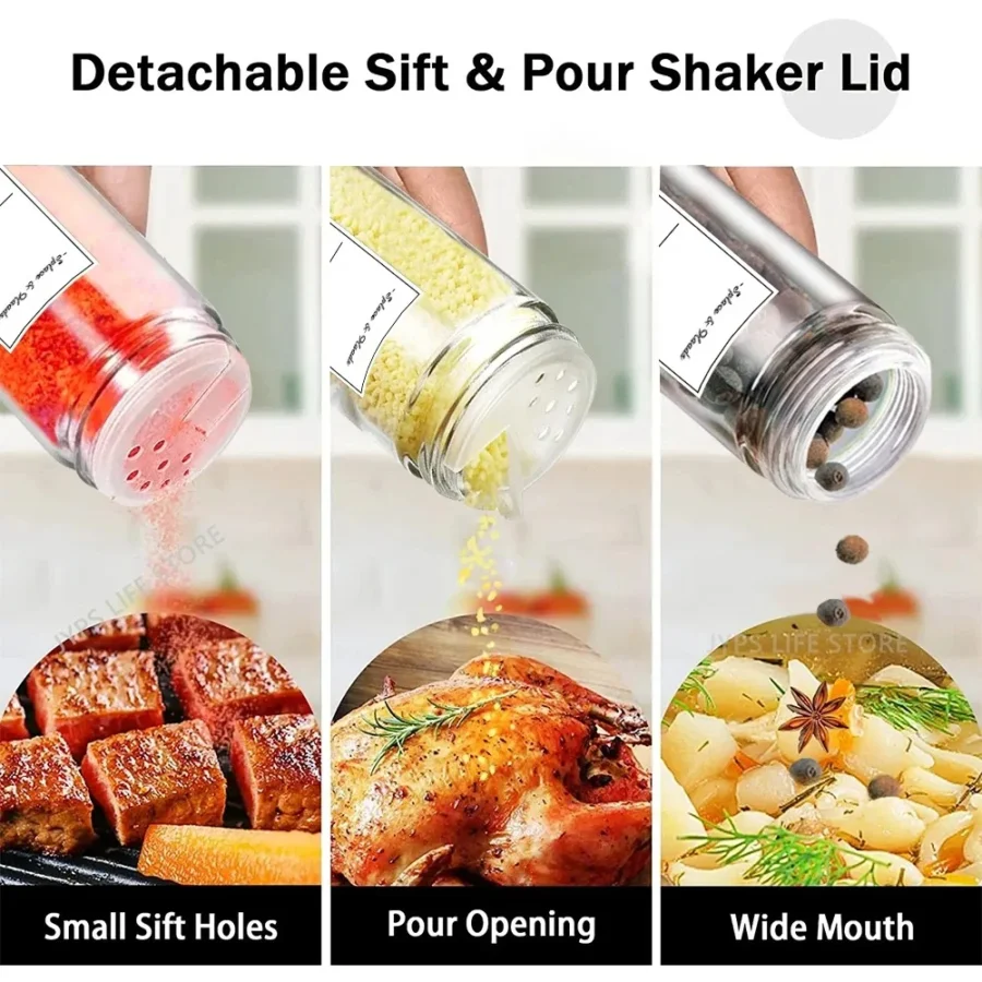 12 Pcs Glass Spice Jars with Bamboo Lids & Labels - Image 2