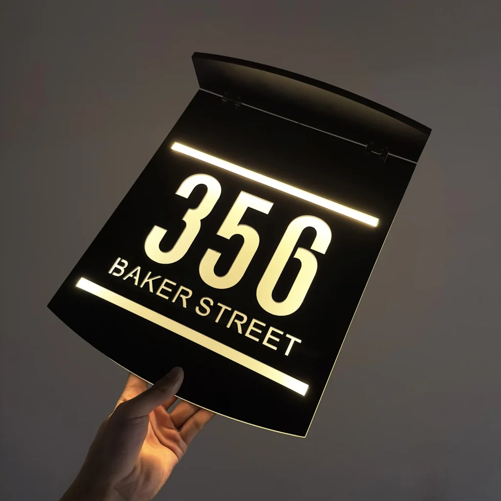 Personalized Solar House Number Sign LED Address Plaque Outdoor Acrylic - Image 3