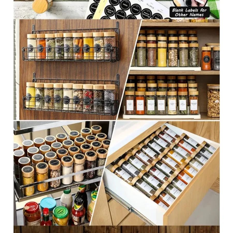 12 Pcs Glass Spice Jars with Bamboo Lids & Labels - Image 4
