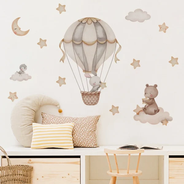 Cartoon Hot Air Balloon Animal Wall Stickers – Nursery & Kids Room Decor