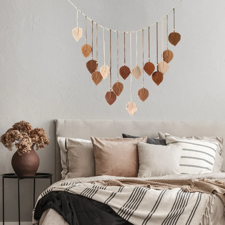 Boho Macrame Leaf Wall Hanging – Feather Tapestry Home Decor for Living Room or Bedroom - Image 4