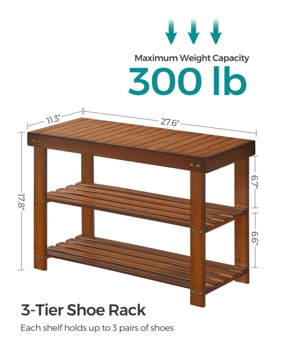 SONGMICS 3-Tier Bamboo Shoe Bench – Entryway Organizer, 286 lb Capacity - Image 6