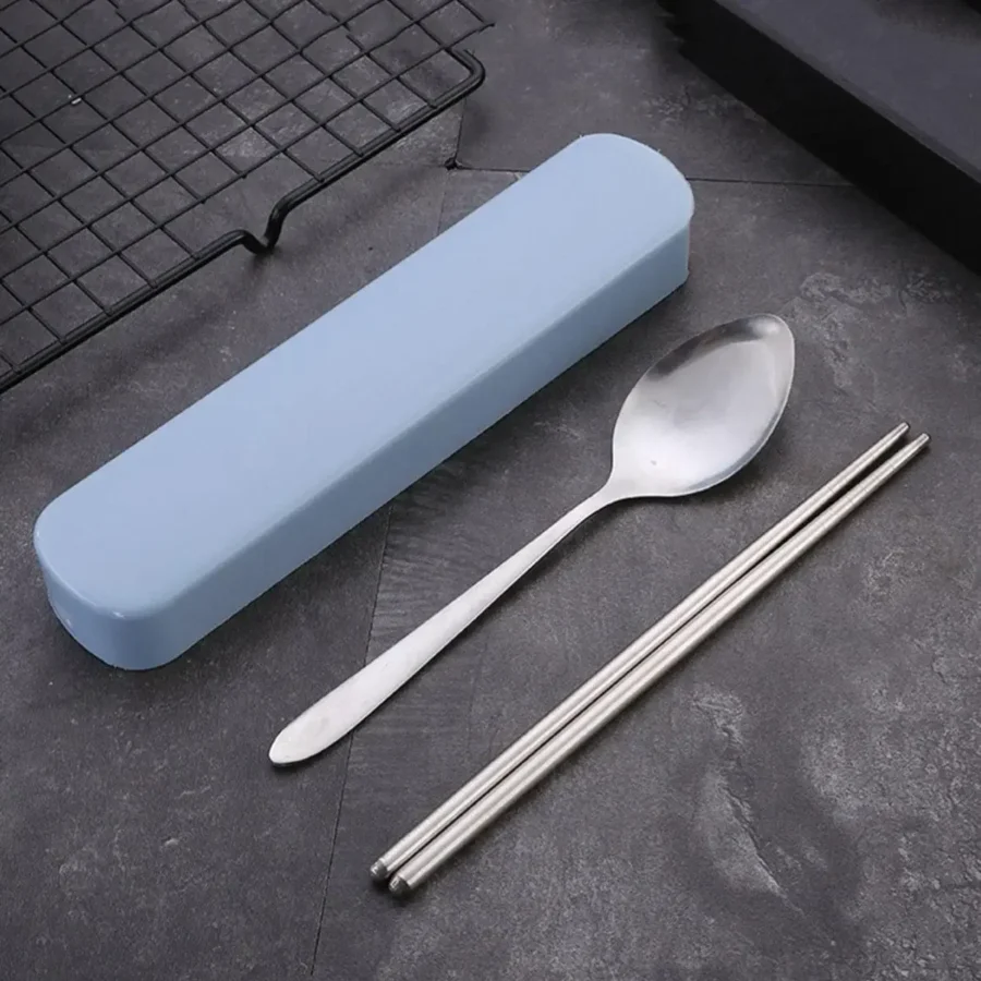 4Pcs Stainless Steel Travel Cutlery Set with Case – Spoon, Fork, Chopsticks, Knife - Image 3