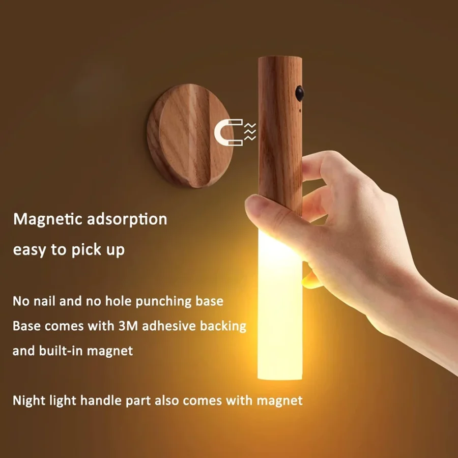 Motion Sensor Rechargeable Wall Light – Wooden LED Night Lamp - Image 4