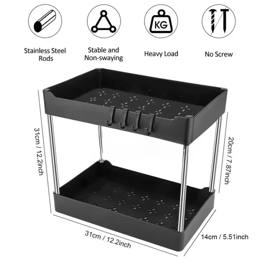 1/2 Pcs 2-Tier Under Sink Organizer – Multipurpose Bathroom & Kitchen Storage Rack - Image 4