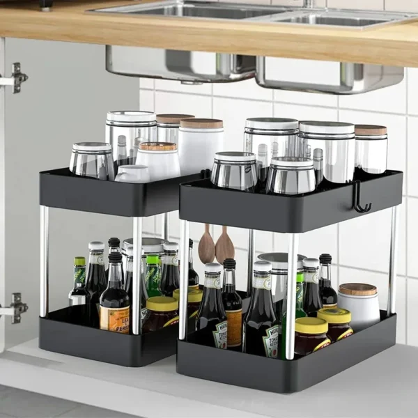 1/2 Pcs 2-Tier Under Sink Organizer – Multipurpose Bathroom & Kitchen Storage Rack