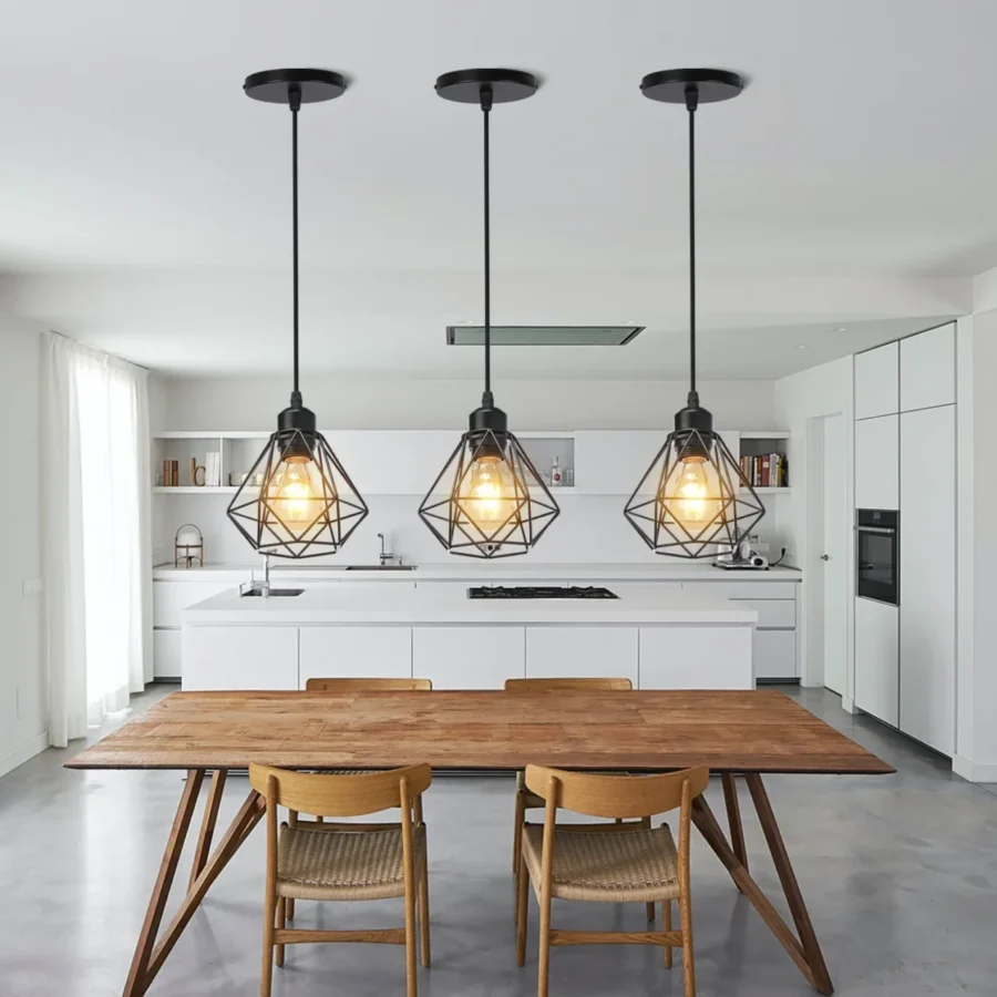 Industrial LED Pendant Light – Adjustable Metal Cage Hanging Lamp for Kitchen or Dining Room - Image 5