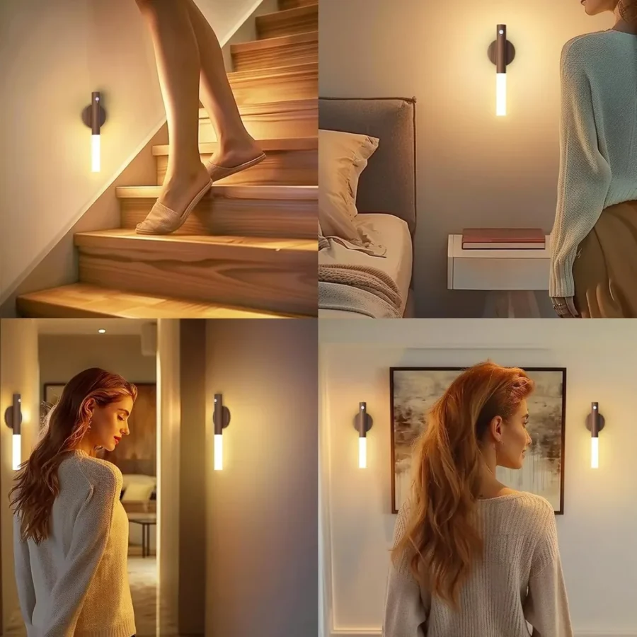 Motion Sensor Rechargeable Wall Light – Wooden LED Night Lamp - Image 3