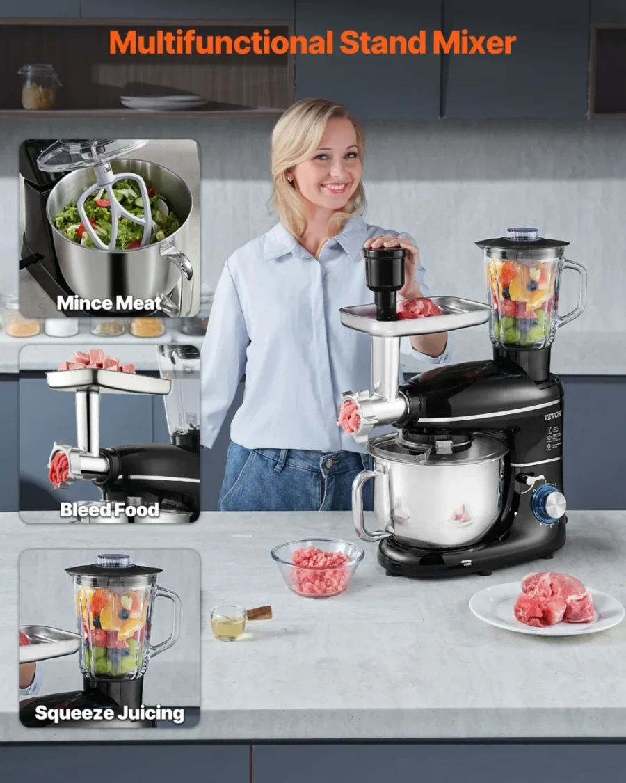 VEVOR 3-in-1 Stand Mixer – 6QT, 660W, Tilt-Head, 6+P Speeds - Image 2