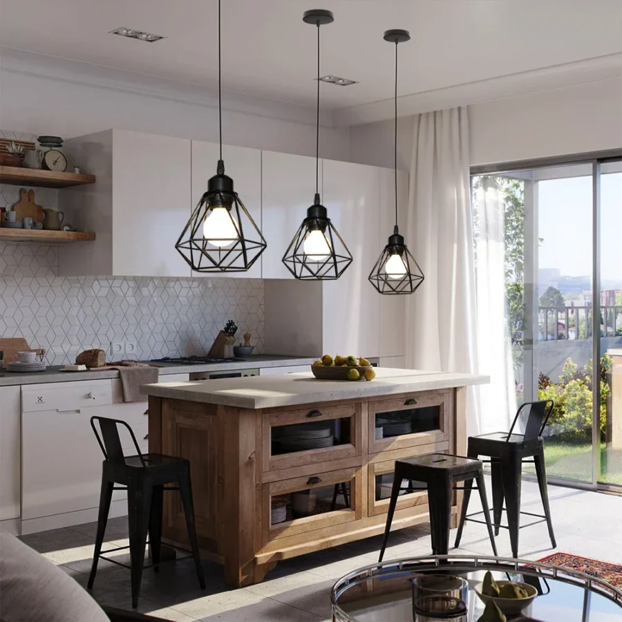 Industrial LED Pendant Light – Adjustable Metal Cage Hanging Lamp for Kitchen or Dining Room - Image 6