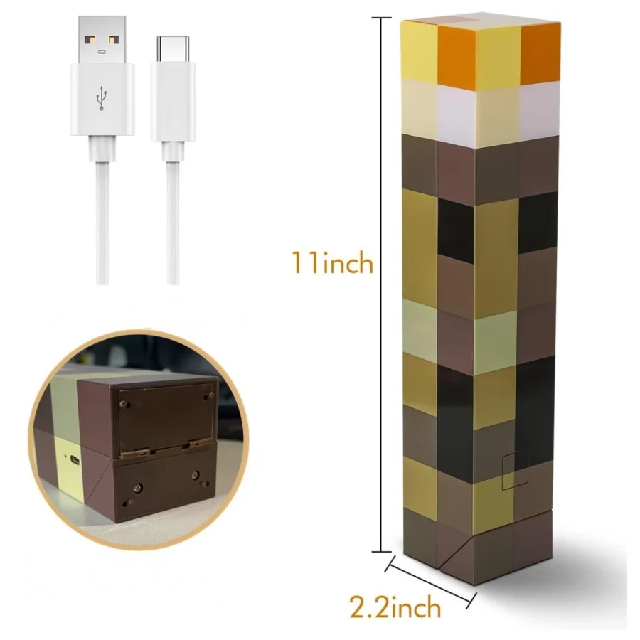 MC Game Brownstone Torch LED Night Light USB Charging Table Lamp for Kids - Image 5