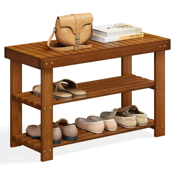 SONGMICS 3-Tier Bamboo Shoe Bench – Entryway Organizer, 286 lb Capacity
