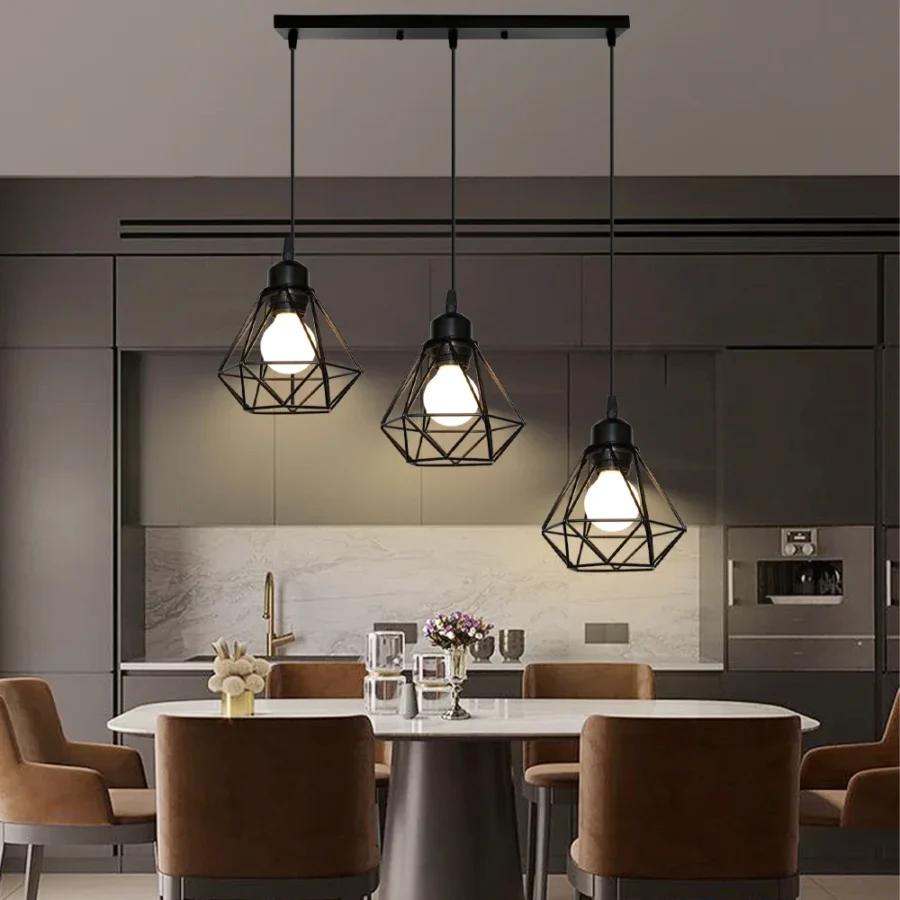 Industrial LED Pendant Light – Adjustable Metal Cage Hanging Lamp for Kitchen or Dining Room - Image 3
