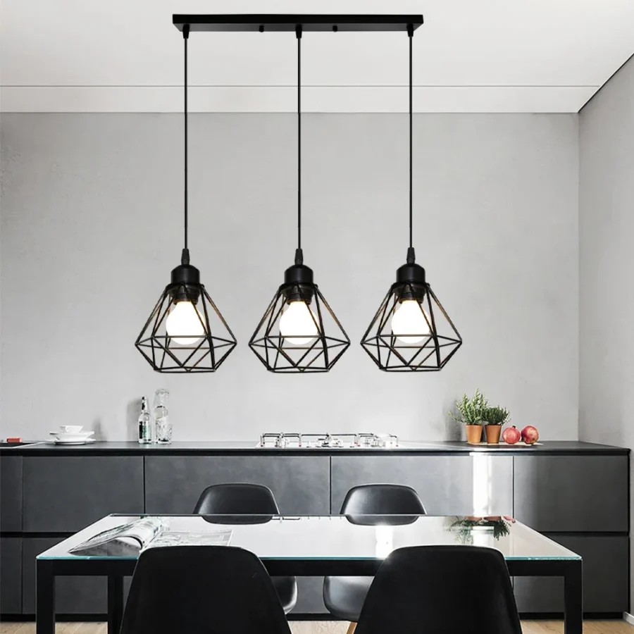 Industrial LED Pendant Light – Adjustable Metal Cage Hanging Lamp for Kitchen or Dining Room - Image 4