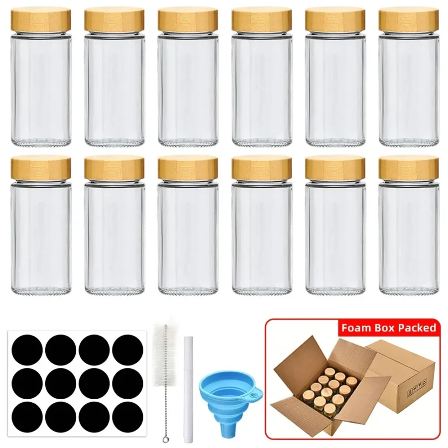 12 Pcs Glass Spice Jars with Bamboo Lids & Labels - Image 5
