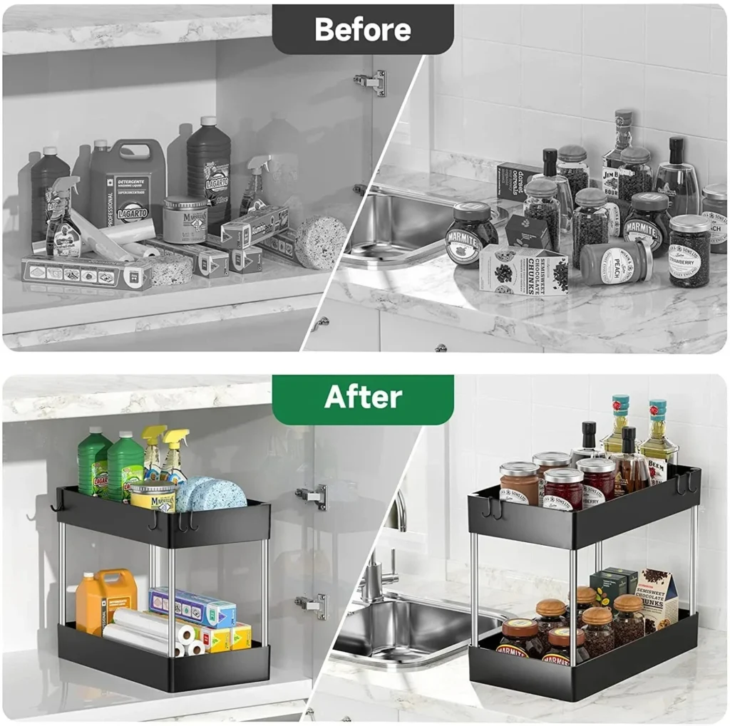 1/2 Pcs 2-Tier Under Sink Organizer – Multipurpose Bathroom & Kitchen Storage Rack - Image 5