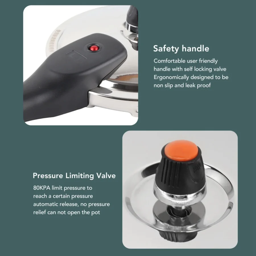 Stainless Steel Pressure Cooker with Safety Valve – Explosion-Proof, 80KPA - Image 3