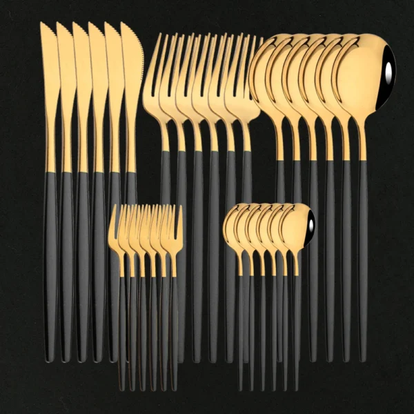 30pc Black Gold Cutlery Set - Knife/Fork/Spoon