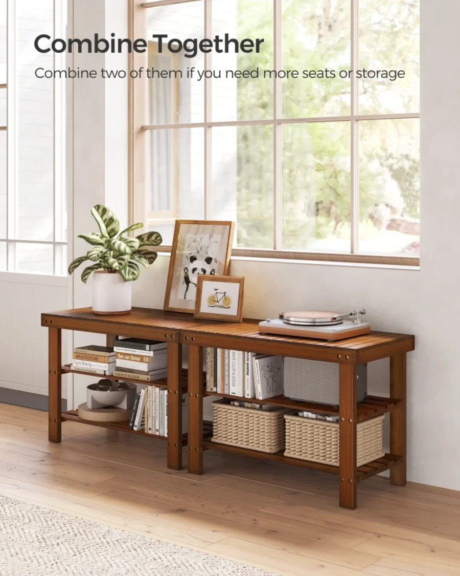 SONGMICS 3-Tier Bamboo Shoe Bench – Entryway Organizer, 286 lb Capacity - Image 5