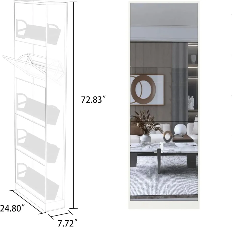 Shoe Cabinet with Mirror & 5 Flip Drawers – Freestanding Organizer - Image 2