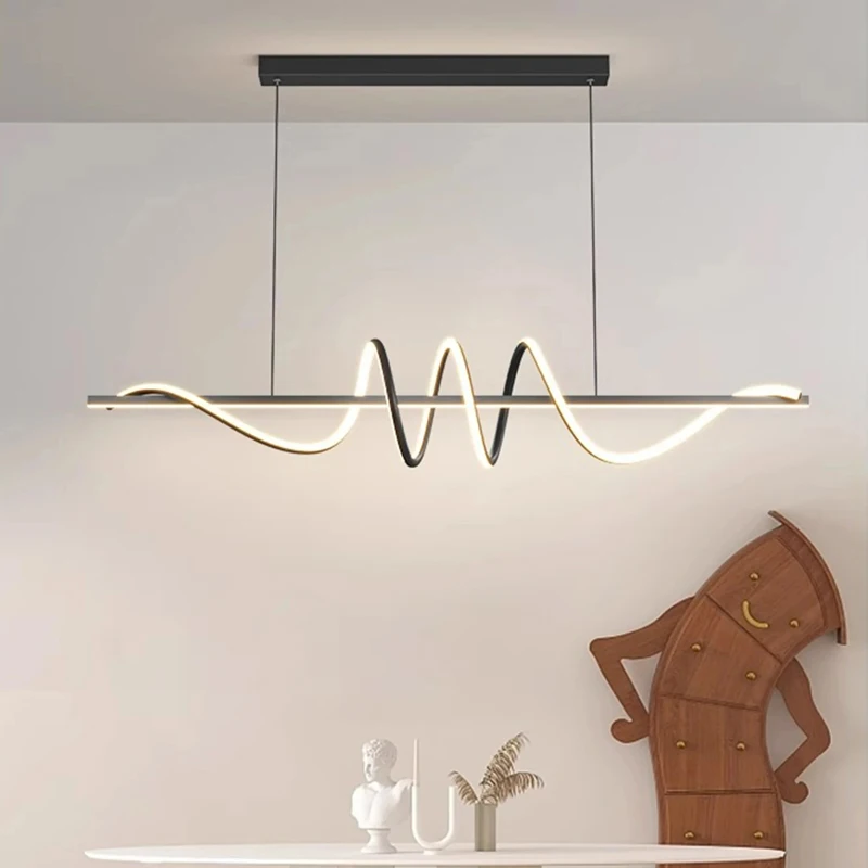 Minimalist Wave Pendant Light – Modern Linear Chandelier for Dining & Living Room
