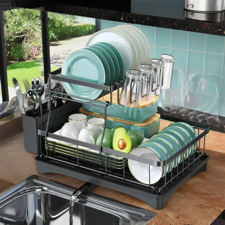 2-Tier Dish Drying Rack for Kitchen – Large, Removable & Space-Saving - Image 3