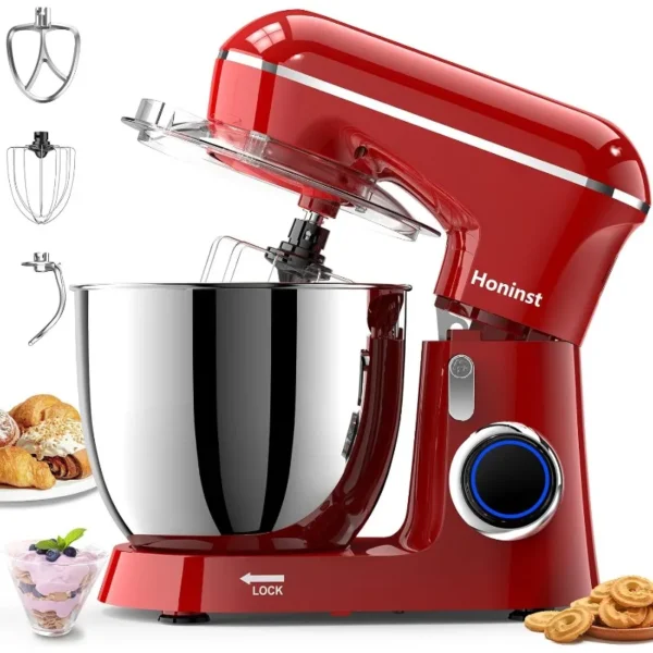 6.5QT Tilt-Head Stand Mixer, 10-Speed 3-in-1 Kitchen Mixer – Red