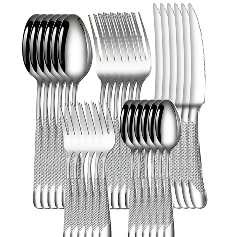 6/30pc Star Diamond Cutlery Set - Knife/Fork/Spoon