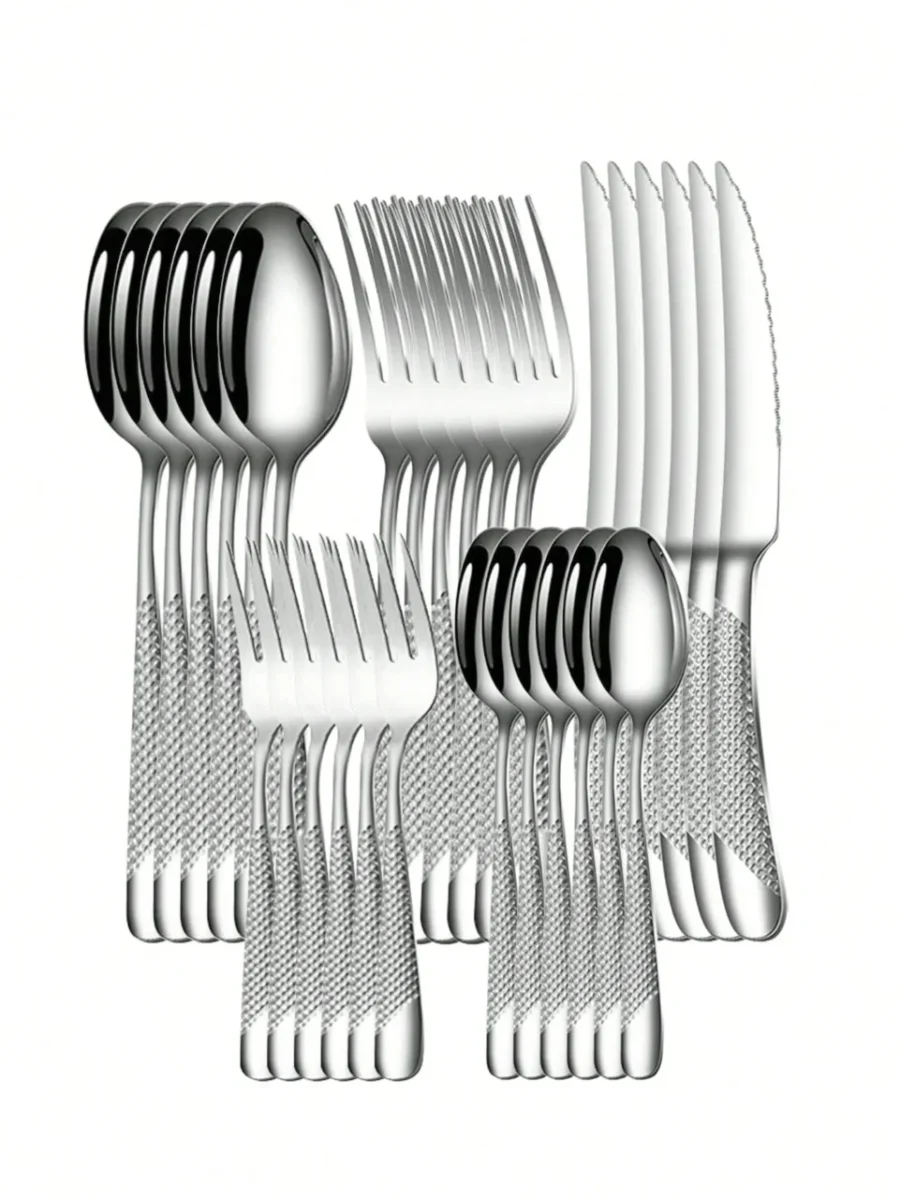 6/30pc Star Diamond Cutlery Set - Knife/Fork/Spoon