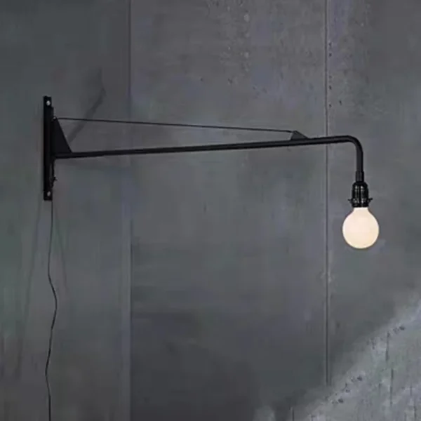Retro Industrial Plug-In Wall Light – Rotatable E27 Reading Lamp with Long Arm