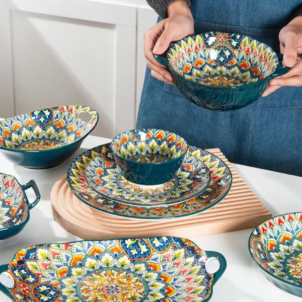 Bohemia Retro Ceramic Dinner Plate – Vintage Tableware Set