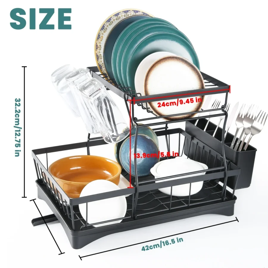 2-Tier Dish Drying Rack for Kitchen – Large, Removable & Space-Saving - Image 2