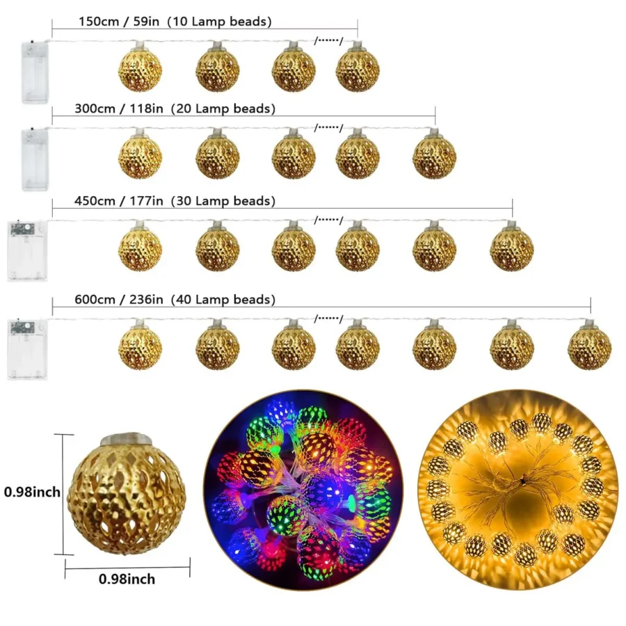 LED Moroccan Globe Fairy Lights – Battery Operated String for Party & Decor - Image 3