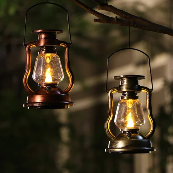 Vintage LED Solar Lantern – Flickering Flame Effect for Outdoor & Indoor Decor